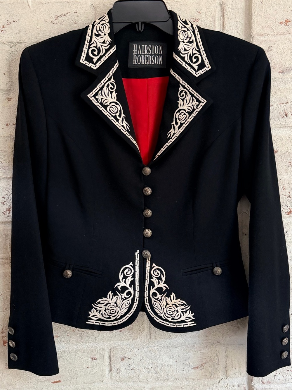 Hairston Roberson Embroidered Blazer Black Ivory Structured Shoulder Jacket S